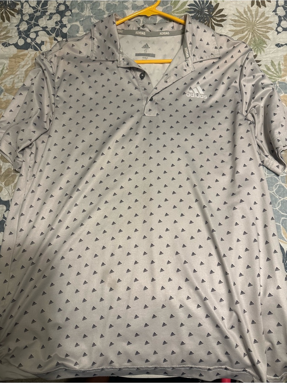 Adidas Men’s Light Gray Polo Shirt with Subtle Triangle Print